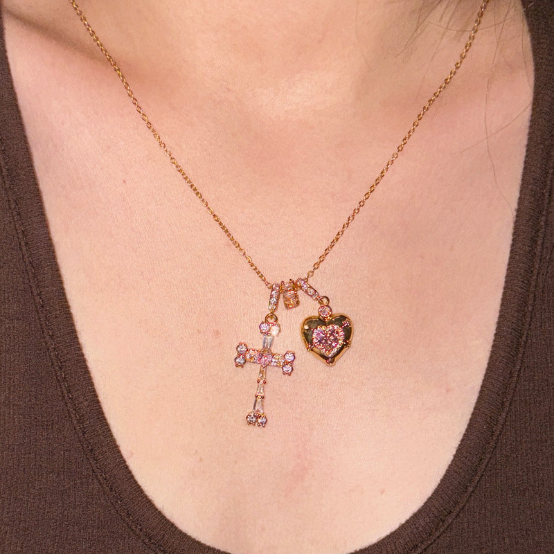 Sweet and cool pink diamond cross necklace