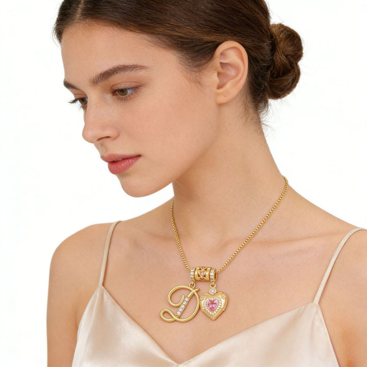 Pink Heart Letter Pendant Necklace
