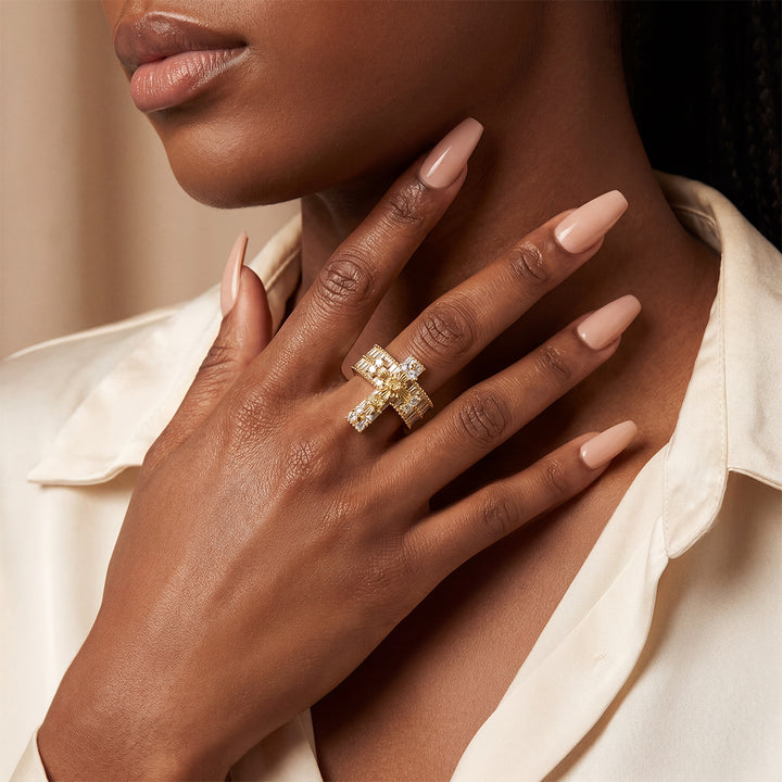 Cross Inlaid Zircon Statement Ring