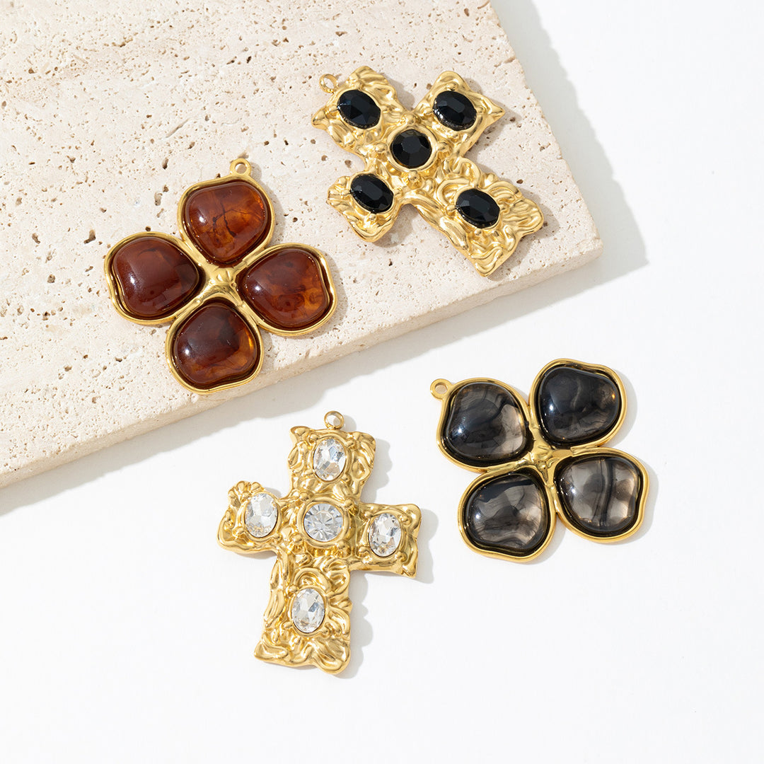 Vintage Rhinestone Cross Clover Charm