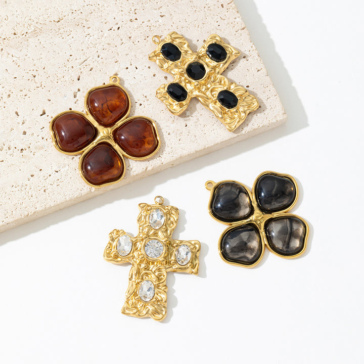 Vintage Rhinestone Cross Clover Charm