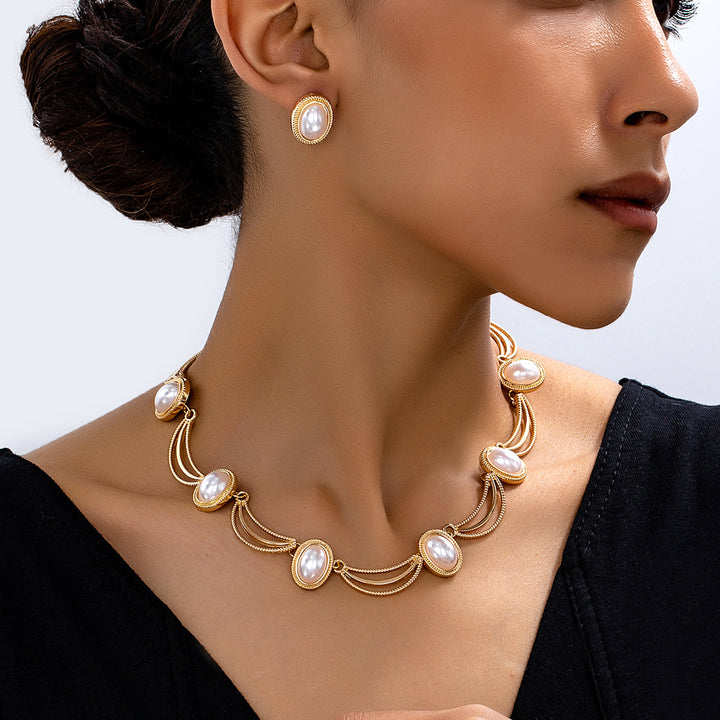 Oval Stone Necklace Earring Set