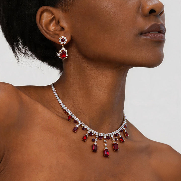 Oval Geometric Tassel Necklace Set