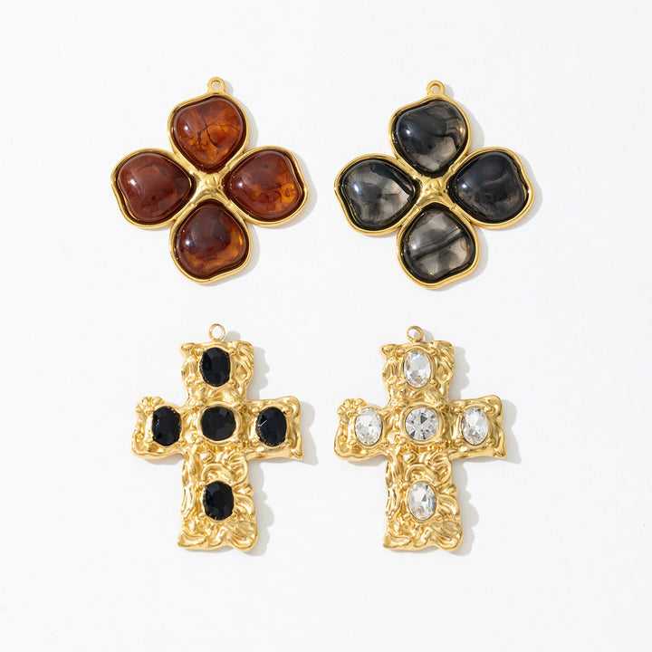 Vintage Rhinestone Cross Clover Charm