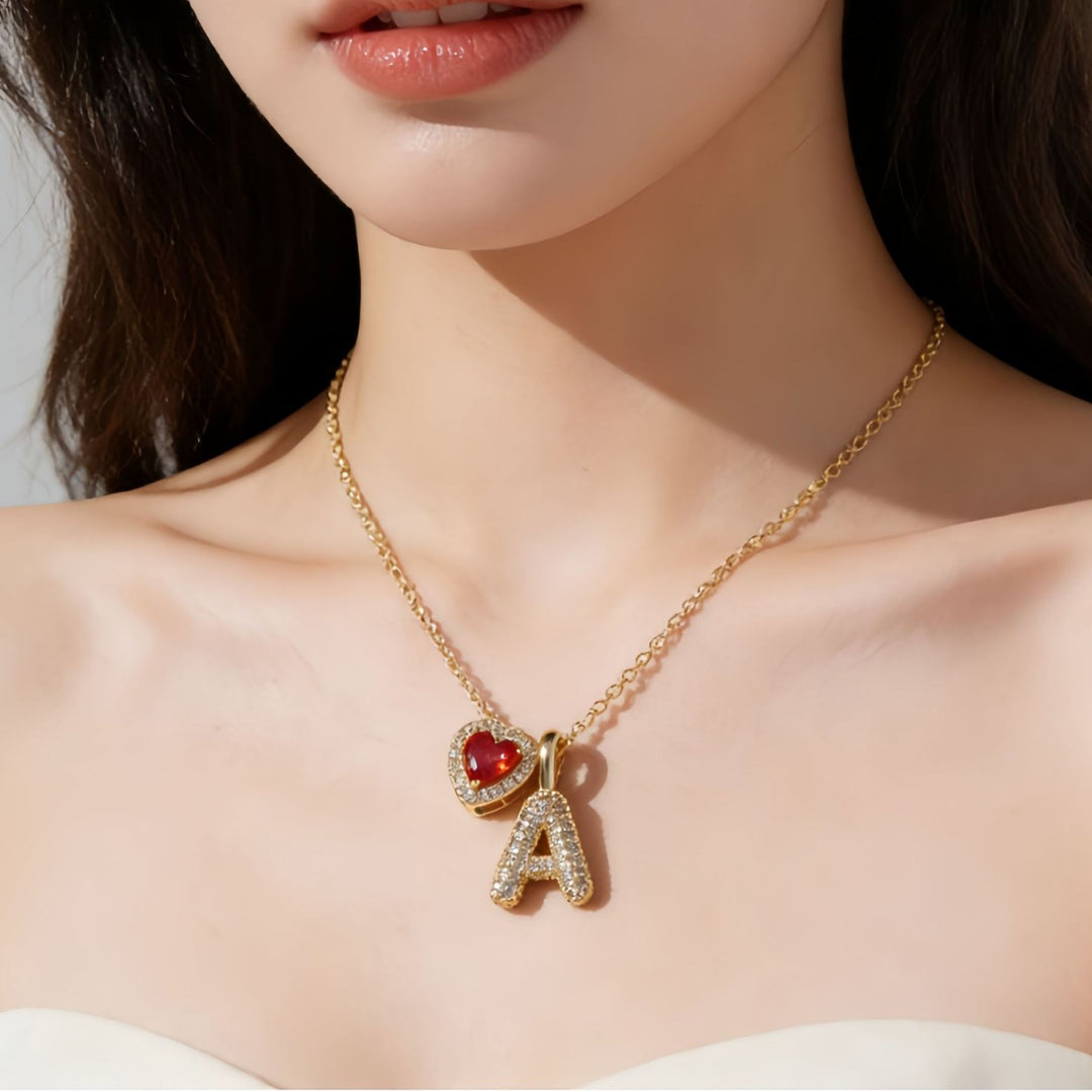 Pink Heart Letter Pendant Necklace