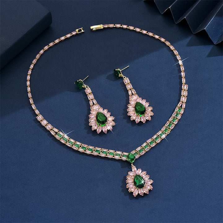 Zircon necklace and earring set