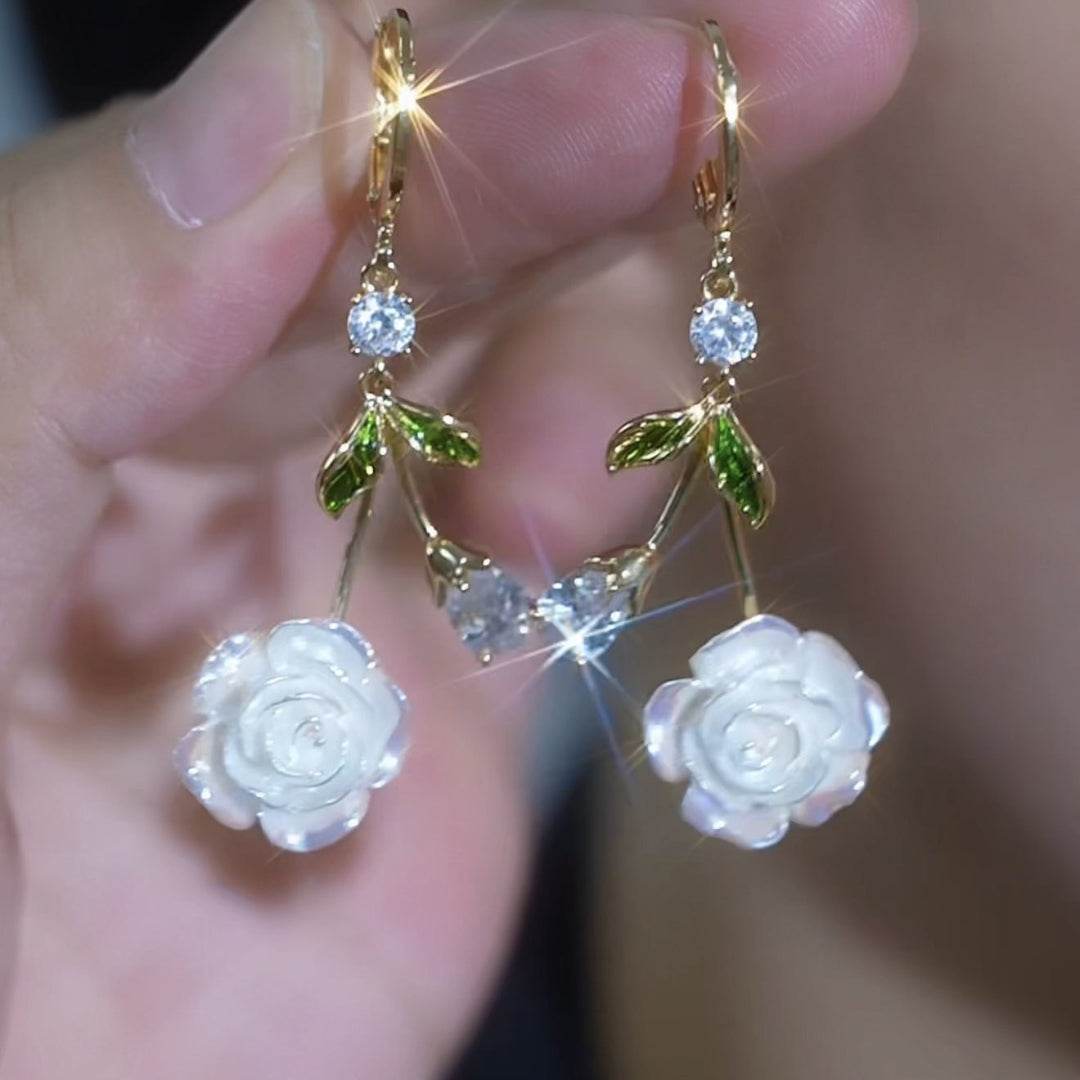 Rose Flower Leaf Drop Earring