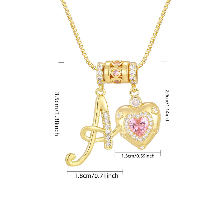 Pink Heart Letter Pendant Necklace