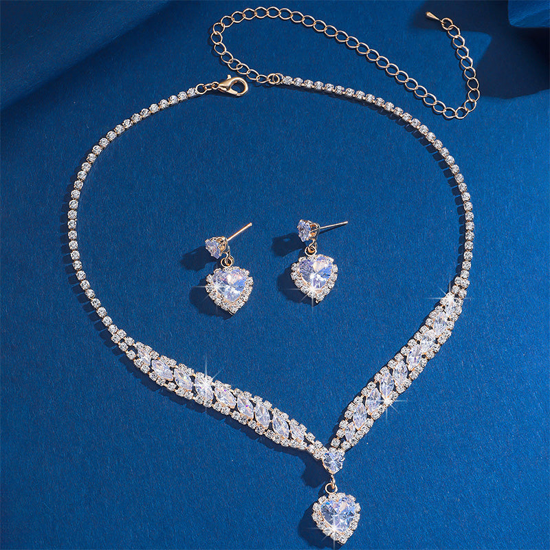 Heart-shaped Zircon Earring and Necklace Set