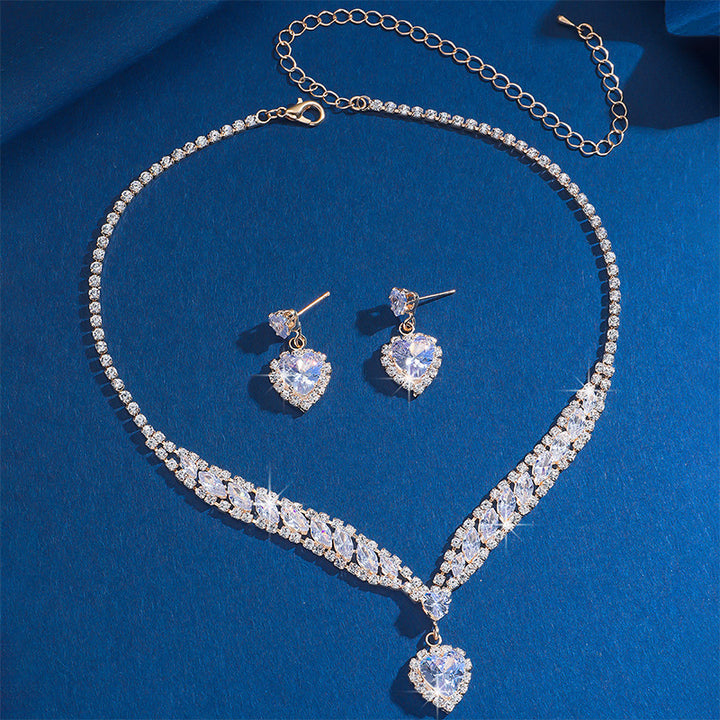 Heart-shaped Zircon Earring and Necklace Set