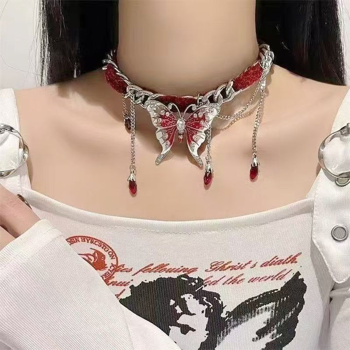 Velvet Bow Tassel Necklace