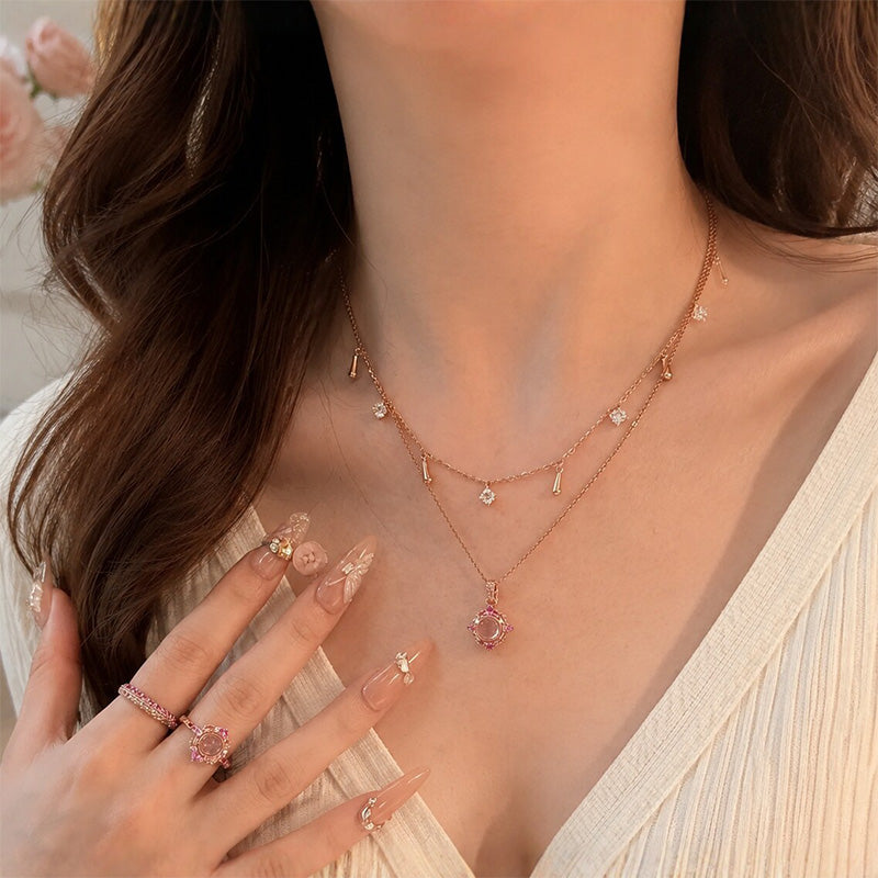 Vintage pink pendant ring earrings
