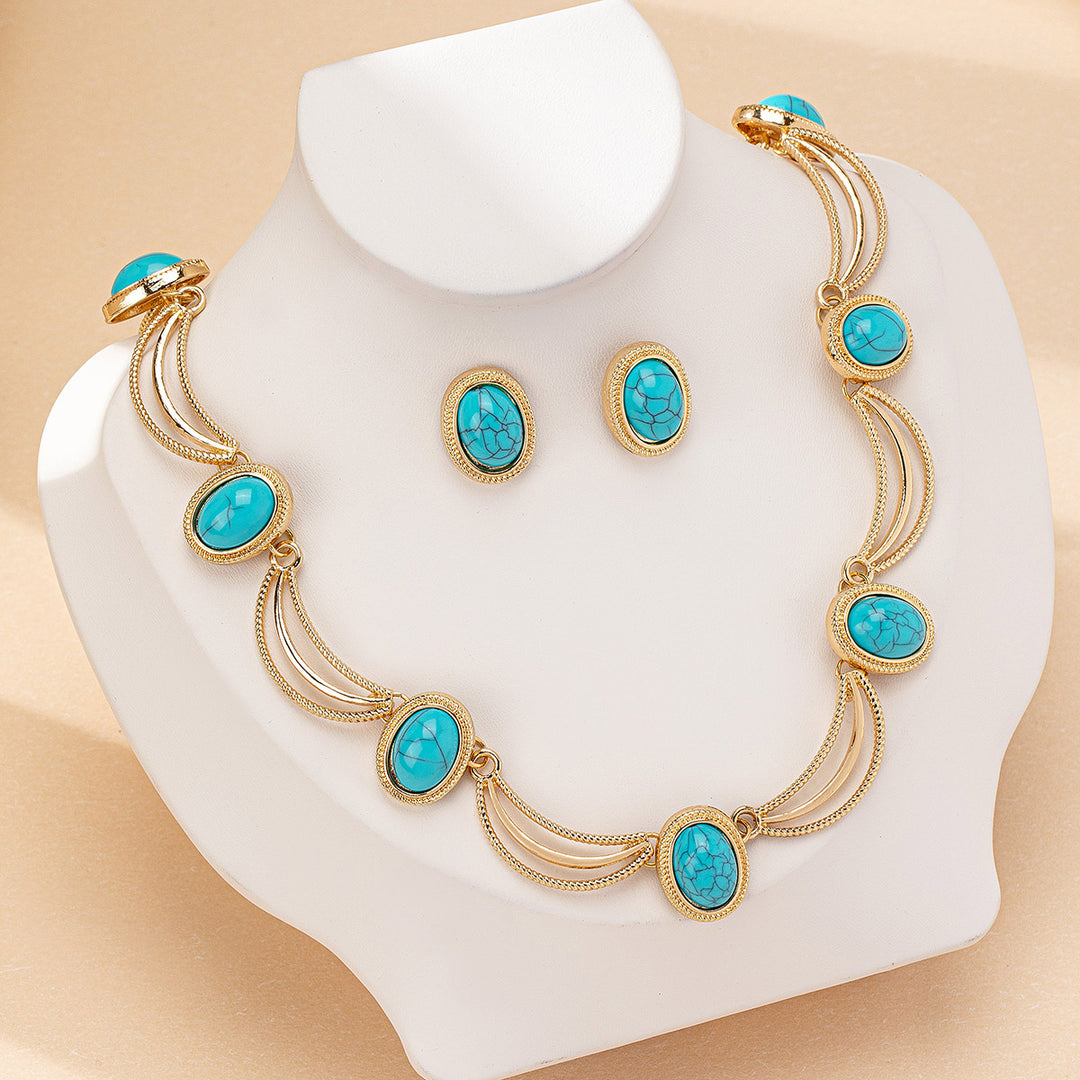 Oval Stone Necklace Earring Set