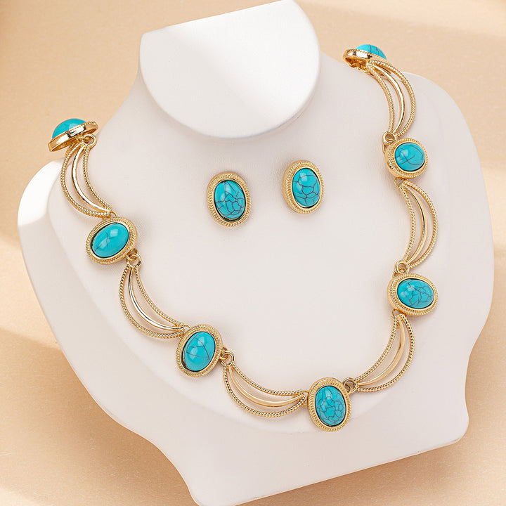 Oval Stone Necklace Earring Set