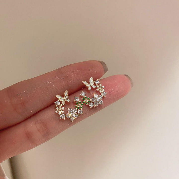 Floral Butterfly Zircon Ear Studs