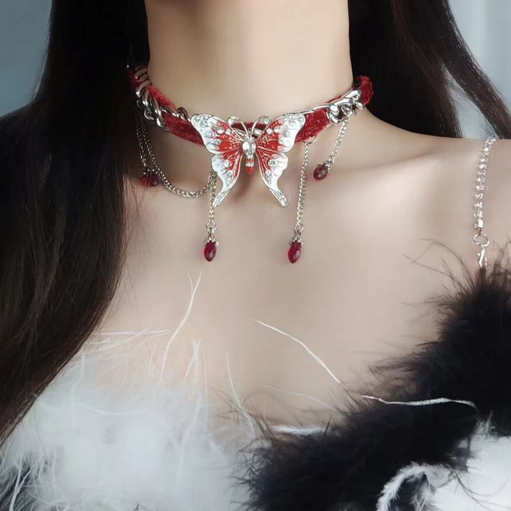 Velvet Bow Tassel Necklace