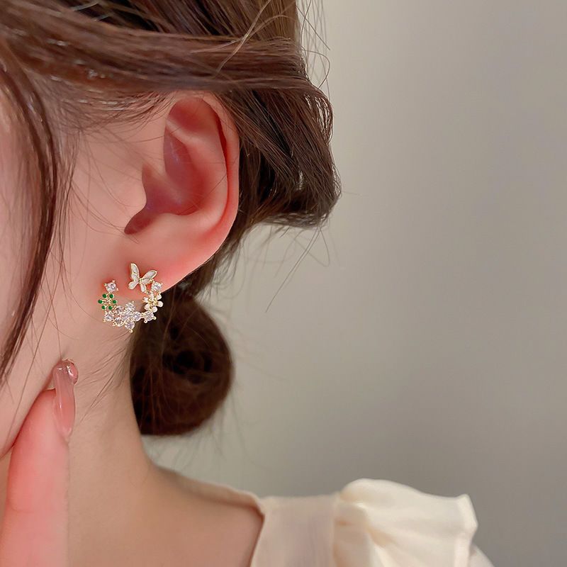 Floral Butterfly Zircon Ear Studs