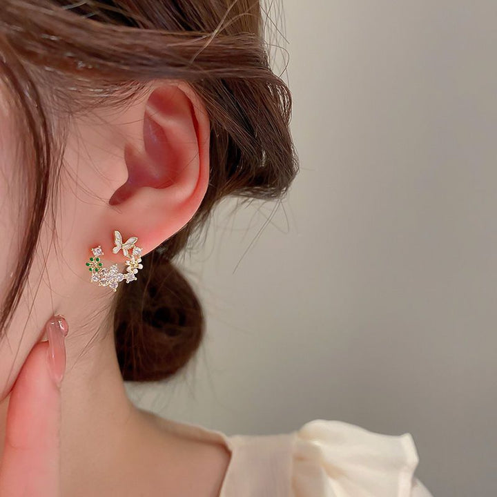 Floral Butterfly Zircon Ear Studs