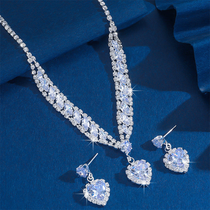 Heart-shaped Zircon Earring and Necklace Set
