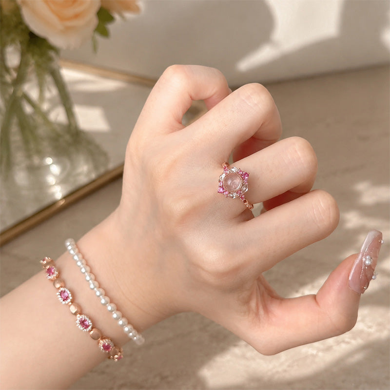 Vintage pink pendant ring earrings