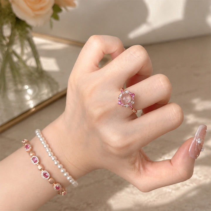Vintage pink pendant ring earrings