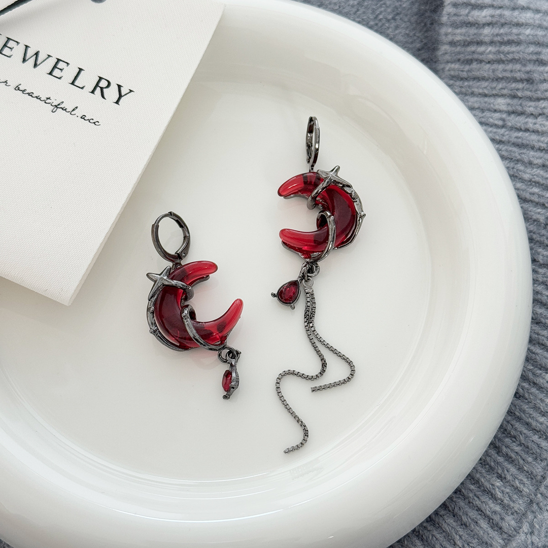 Star‑Moon Design Drop Tassel Earrings