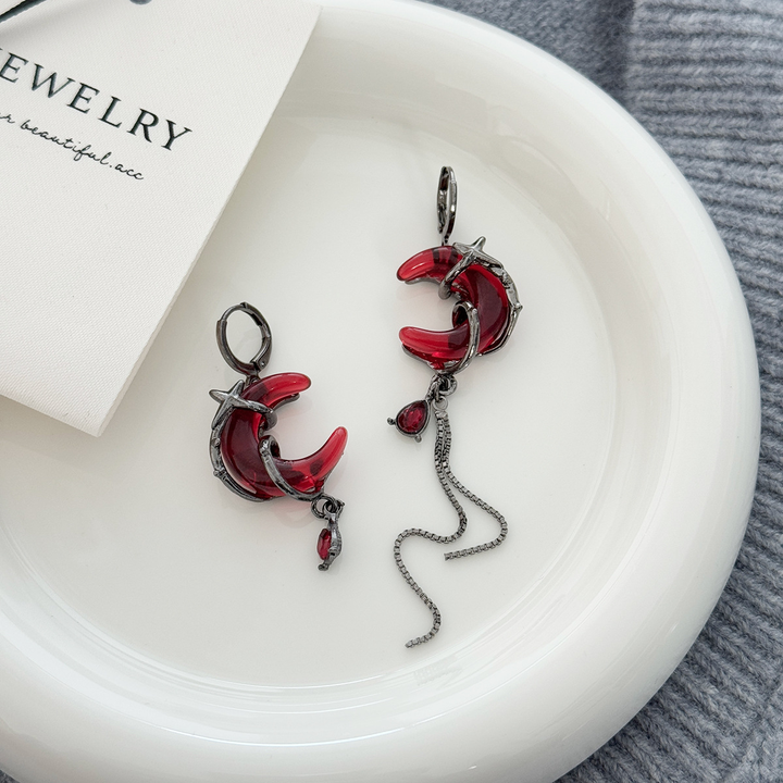 Star‑Moon Design Drop Tassel Earrings