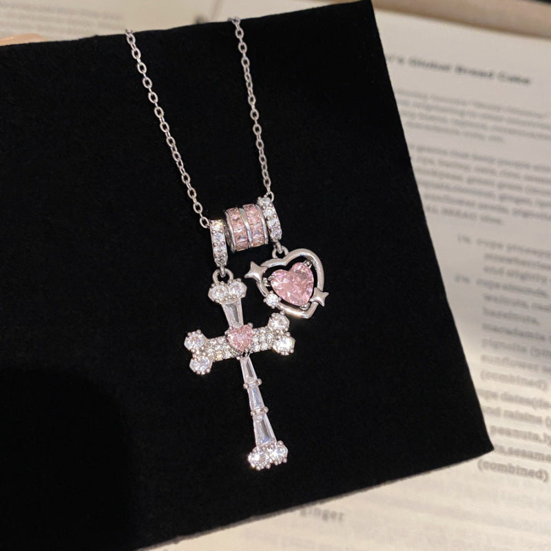 Sweet and cool pink diamond cross necklace