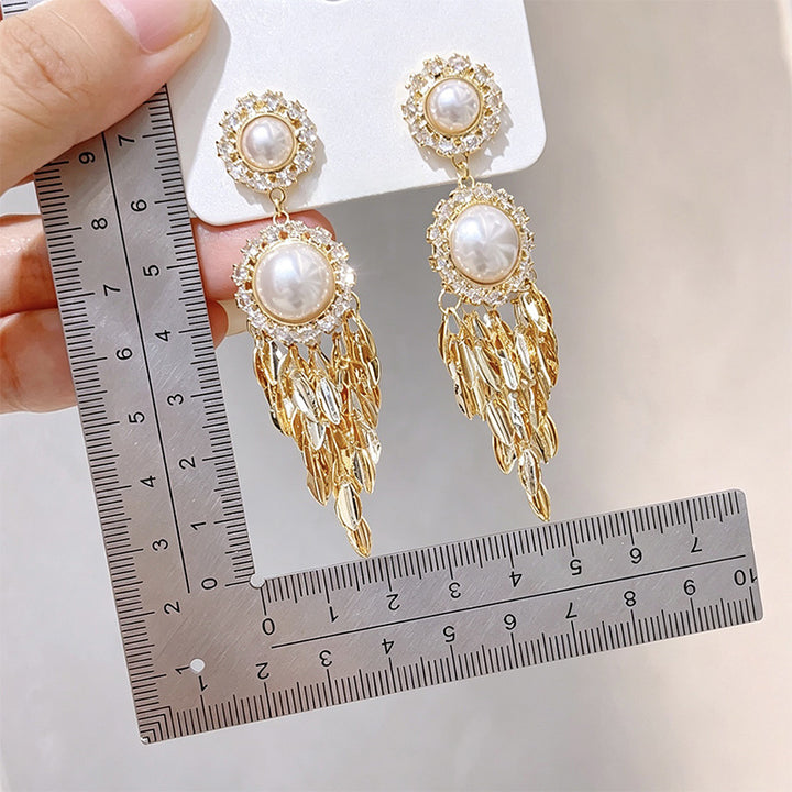 Pearl Leaf Tassel Earrings