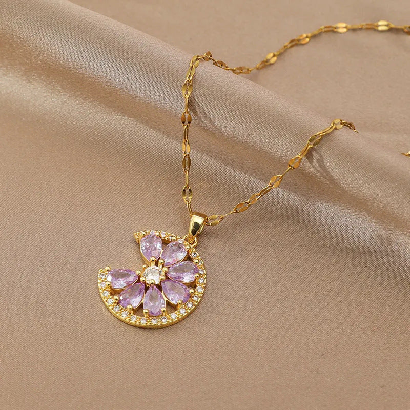 Half Moon Floral Zircon Necklace