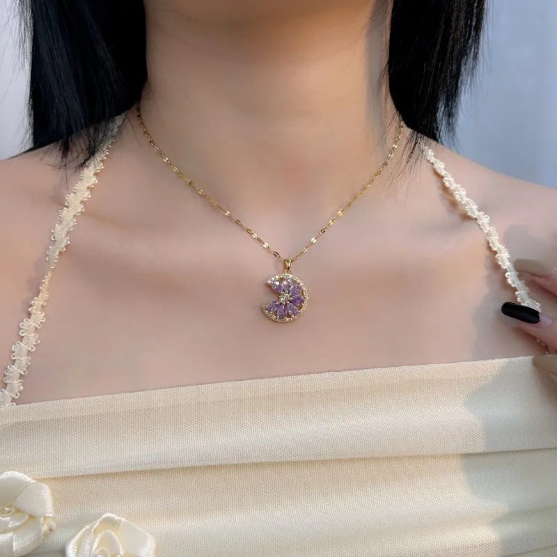 Half Moon Floral Zircon Necklace