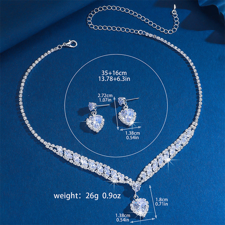 Heart-shaped Zircon Earring and Necklace Set