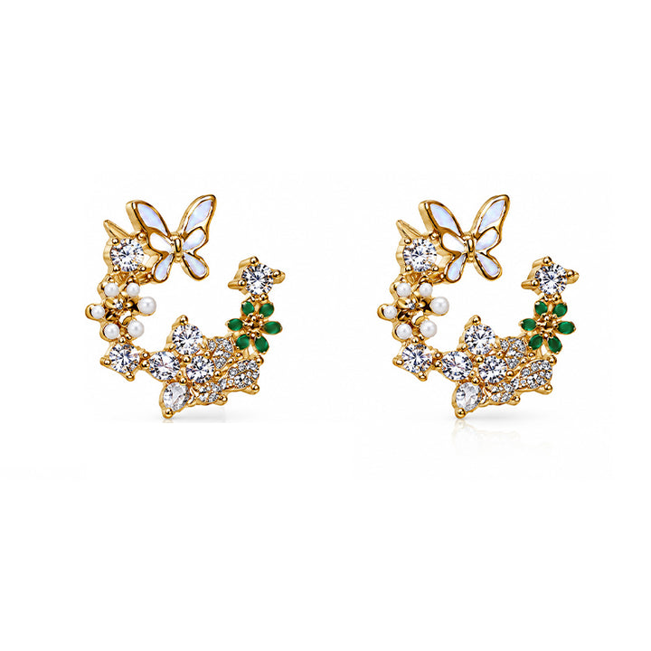 Floral Butterfly Zircon Ear Studs