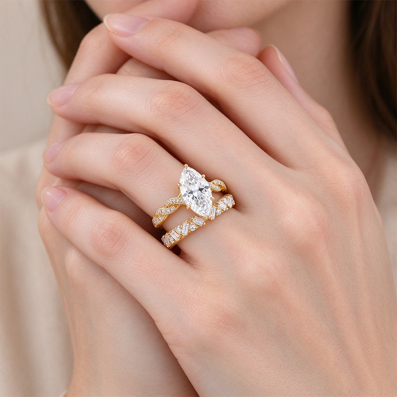 Two-piece ring set worn on a twisted arm