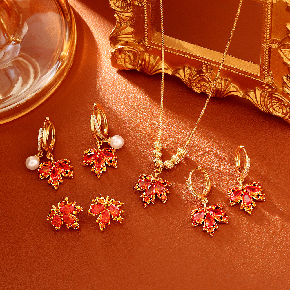 Golden Maple Leaf CZ Jewelry