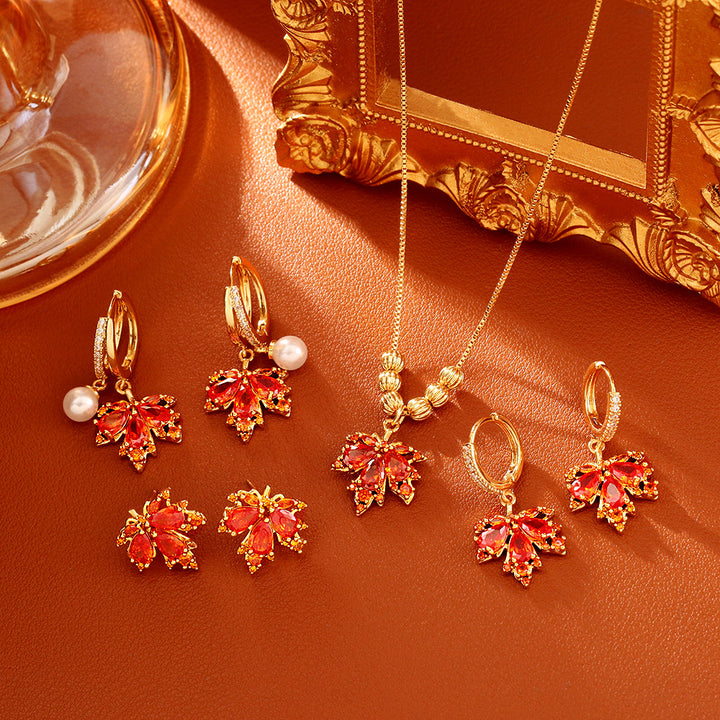 Golden Maple Leaf CZ Jewelry