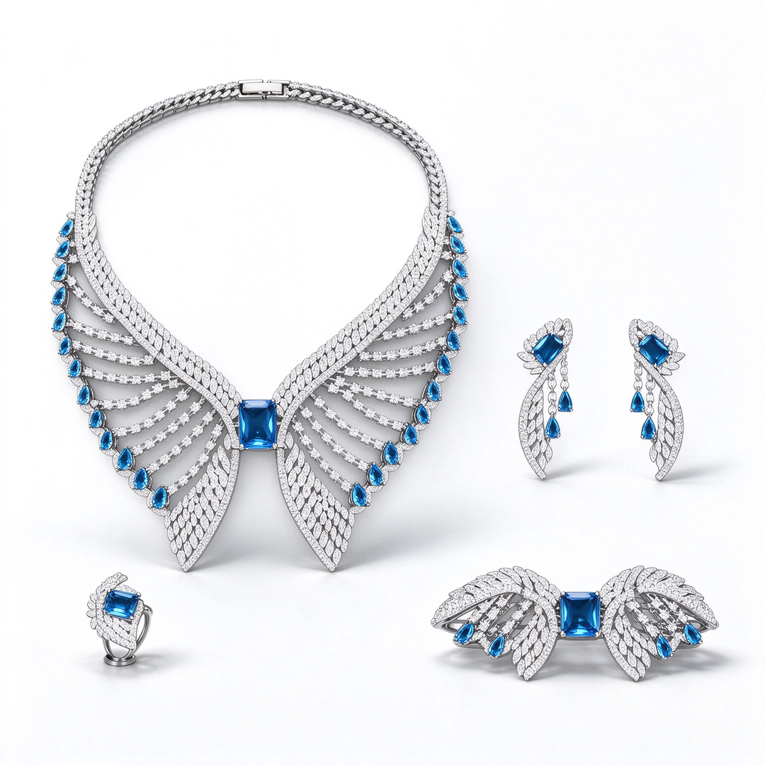 Wing Shape Paved Zircon Jewelry Set