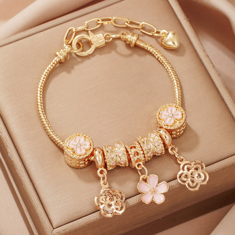 Enamel Floral Large Hole Bead Bracelet