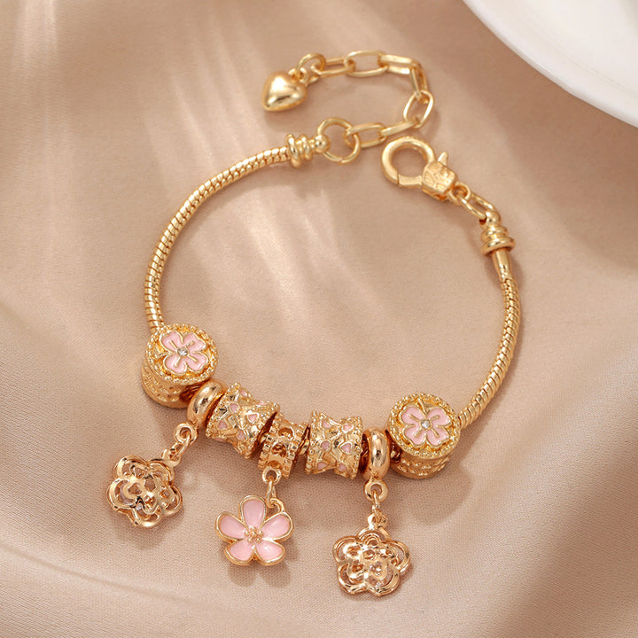 Enamel Floral Large Hole Bead Bracelet