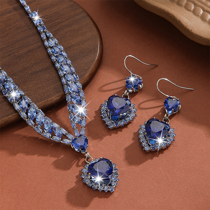 Heart-shaped pendant necklace and earring two-piece set
