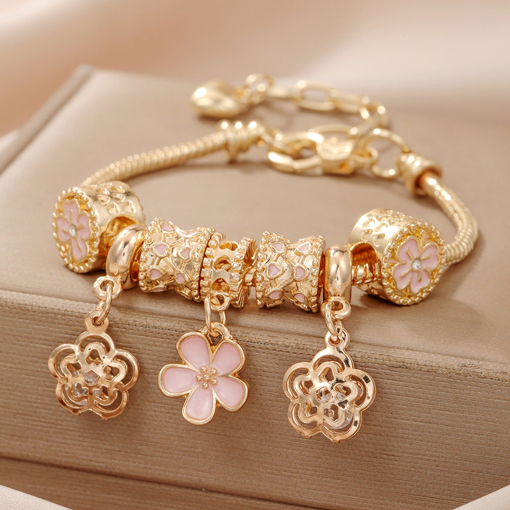Enamel Floral Large Hole Bead Bracelet