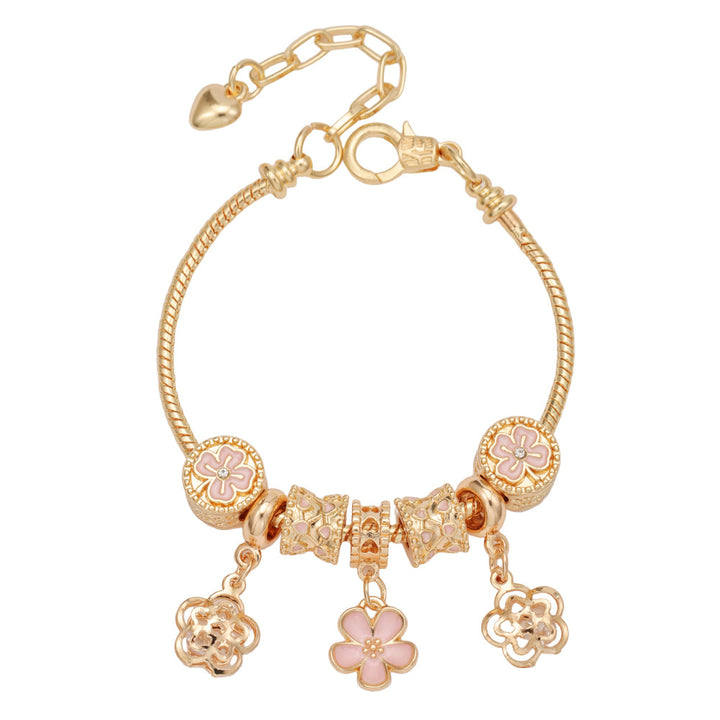 Enamel Floral Large Hole Bead Bracelet