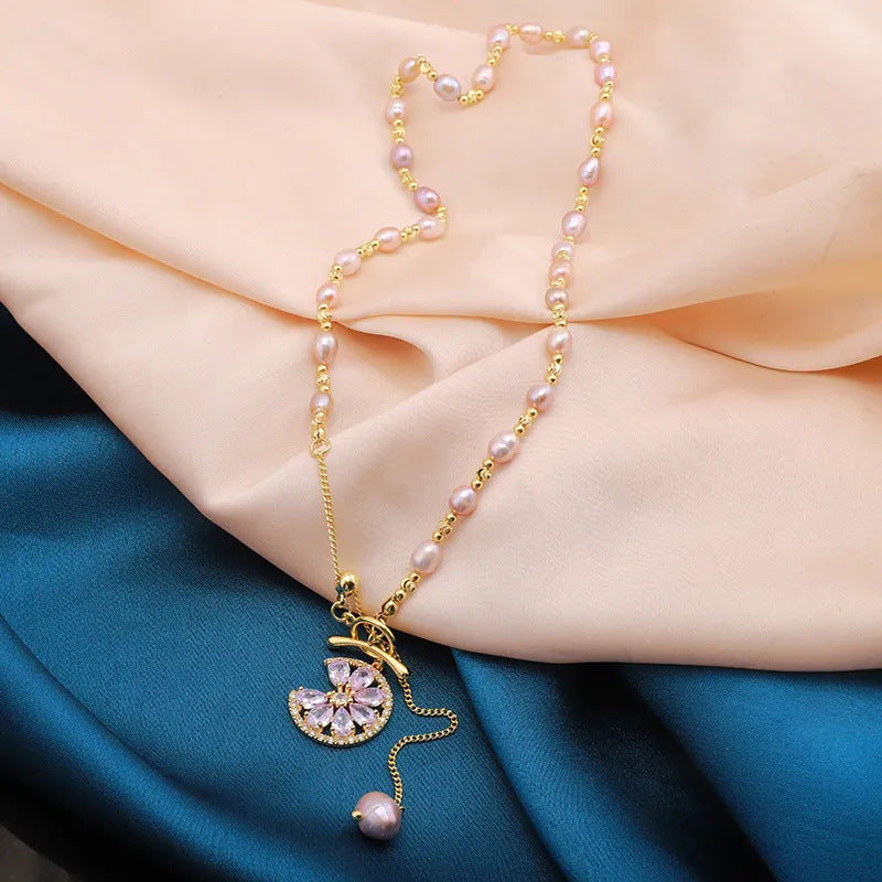 Half Moon Floral Zircon Necklace