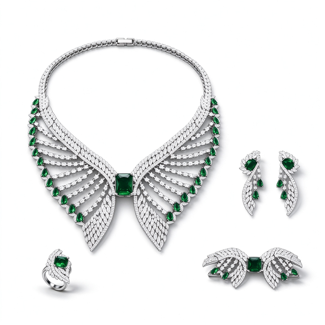 Wing Shape Paved Zircon Jewelry Set