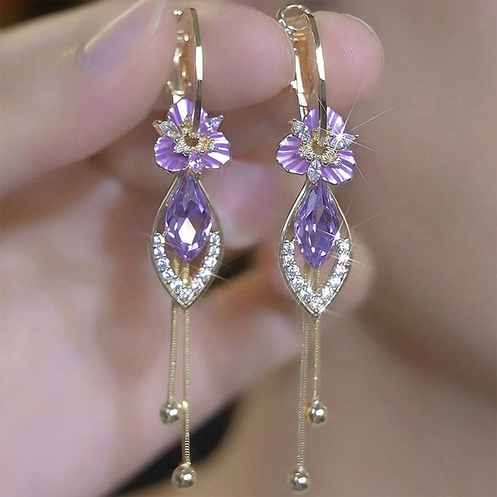 Purple zircon flower tassel earrings