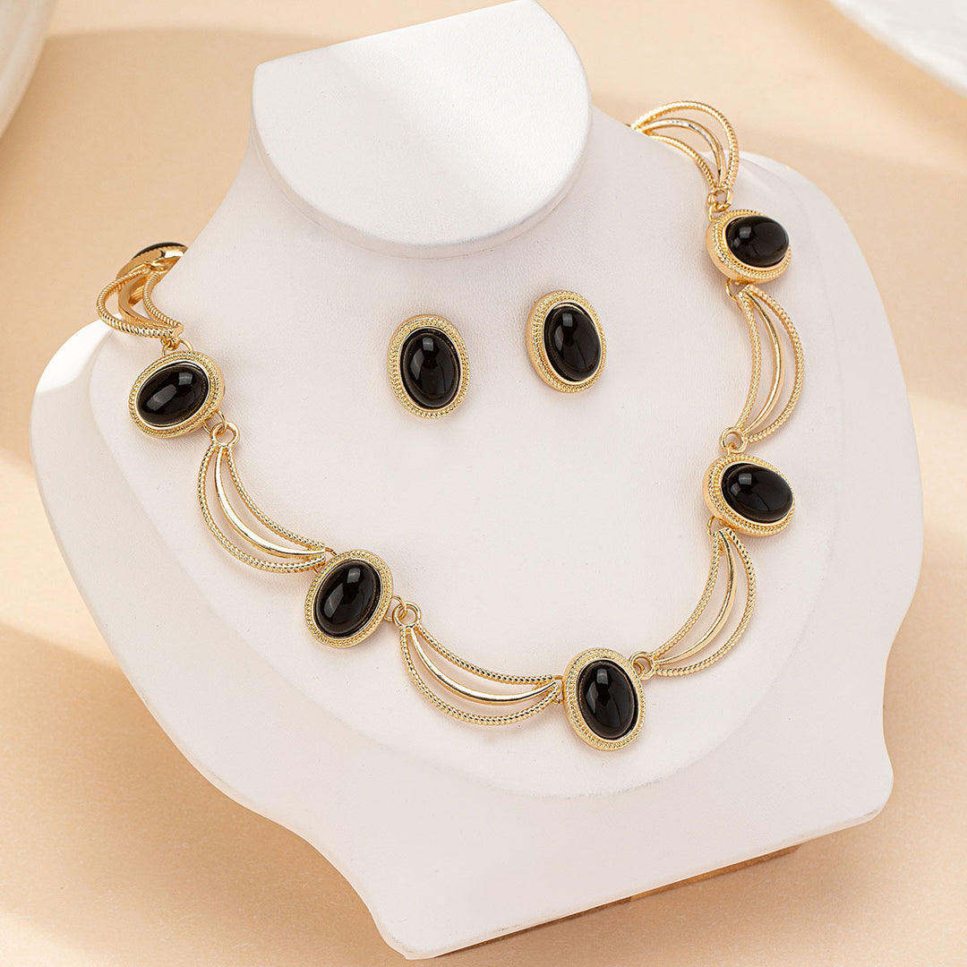 Oval Stone Necklace Earring Set