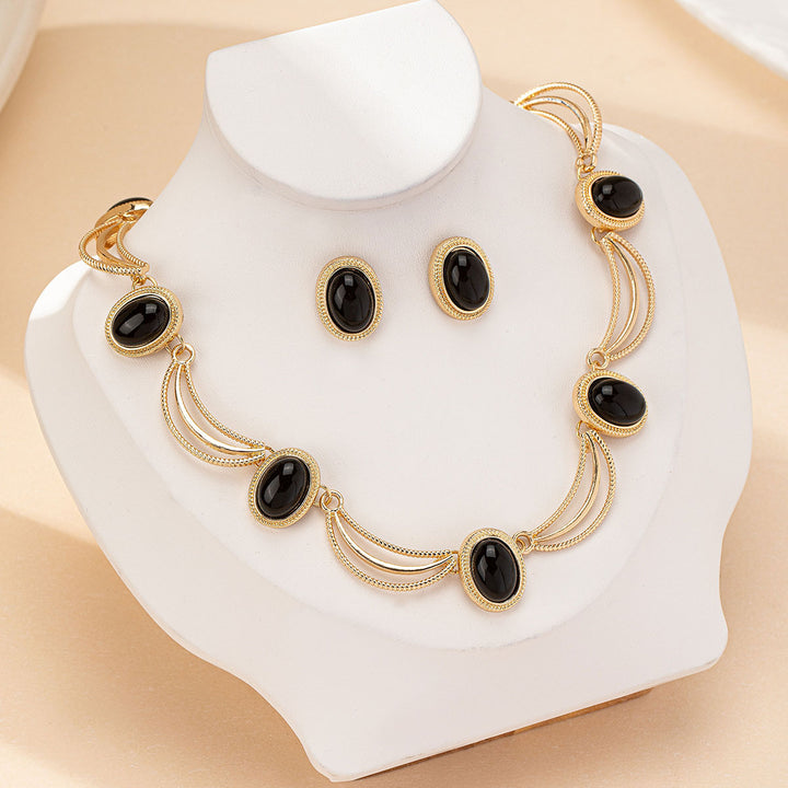 Oval Stone Necklace Earring Set