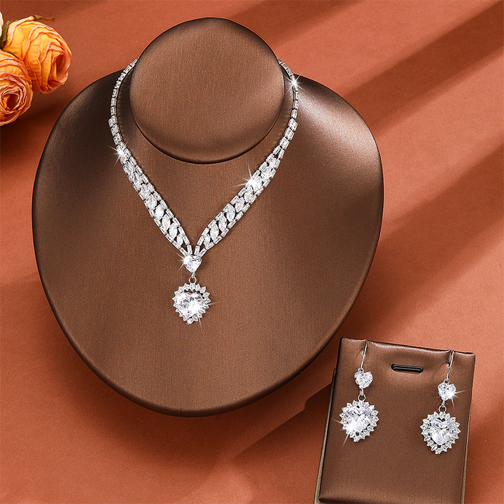 Heart-shaped pendant necklace and earring two-piece set
