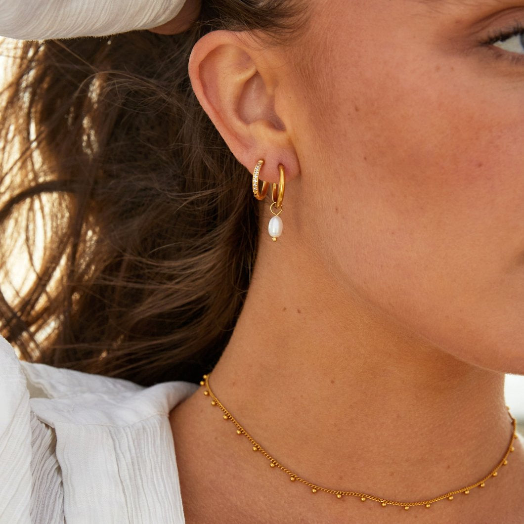 Gold Freshwater Pearl Hoop Earrings