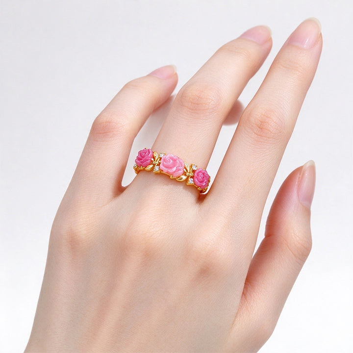 Pink Ombré Rose Earring and Ring Set